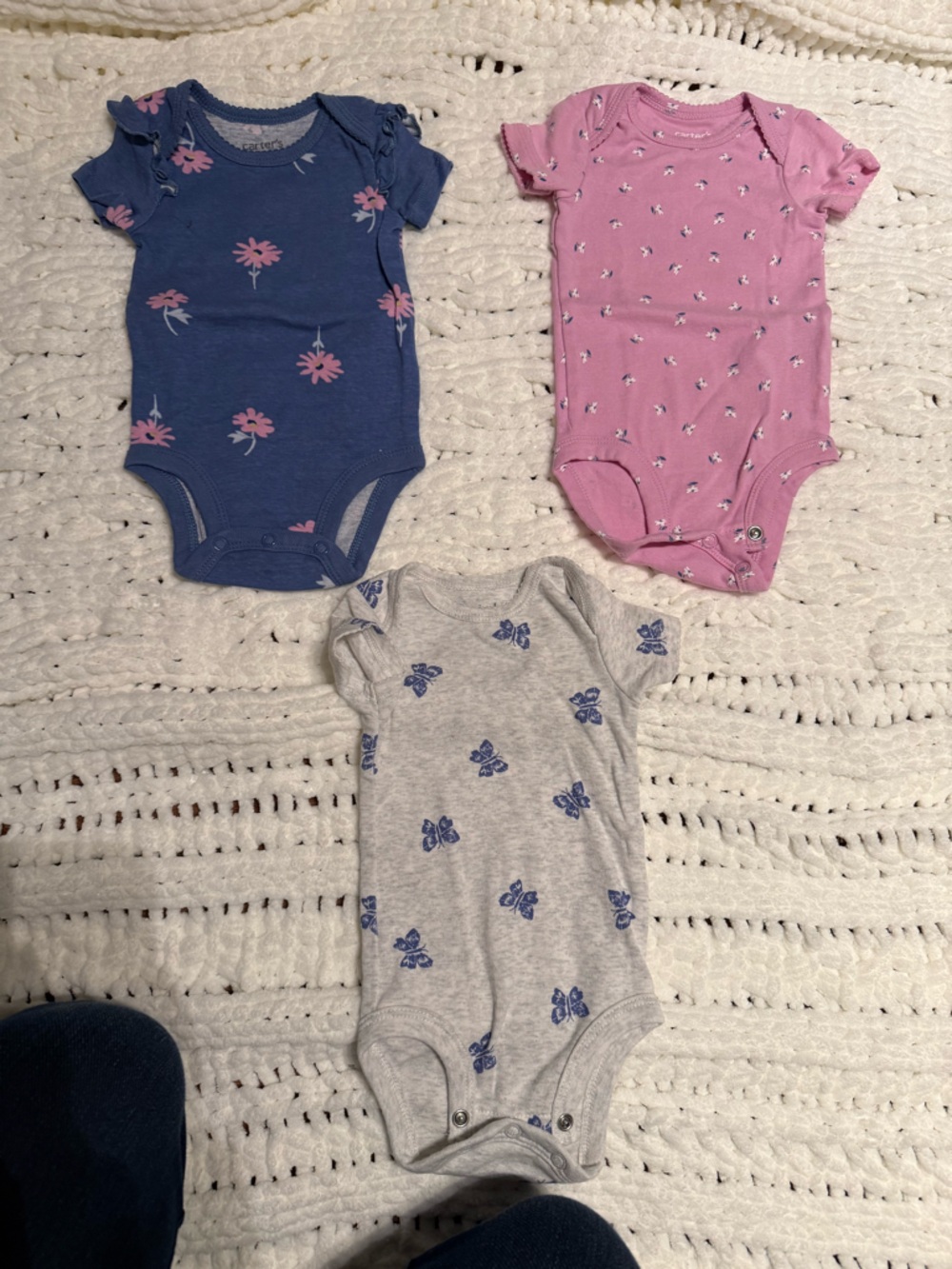 Set of 3 Baby Onesies - Blue, Gray, Pink